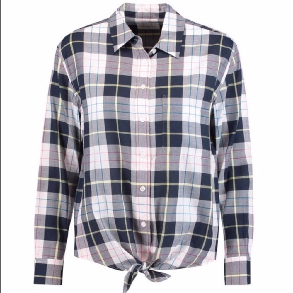 New Equipment Daddy Tie Front Plaid Shirt Button Up